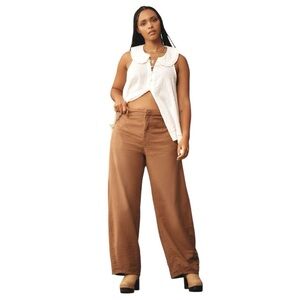ANTHROPOLOGIE Pilcro The Vintage Bow Full Length Pants Taupe Size 34 NEW